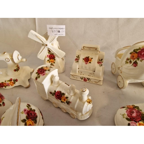 93 - Collection of 12 x Novelty Pieces of 'Cottage Rose' Fine Bone China, (Ave. 12cm)