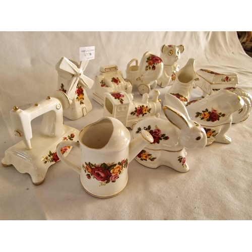 93 - Collection of 12 x Novelty Pieces of 'Cottage Rose' Fine Bone China, (Ave. 12cm)