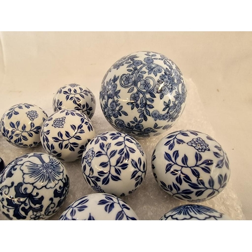 94 - Collection of 16 x Blue & White Decorated Porcelain Balls / Spheres; Approx. 10cm (1), 6cm (8) and 3... 