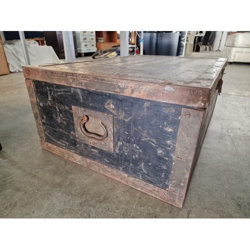 95 - Early 20th Century Wooden Campaign Trunk with Metal Binding, Recessed Handles and Clasp, (Approx. 78... 