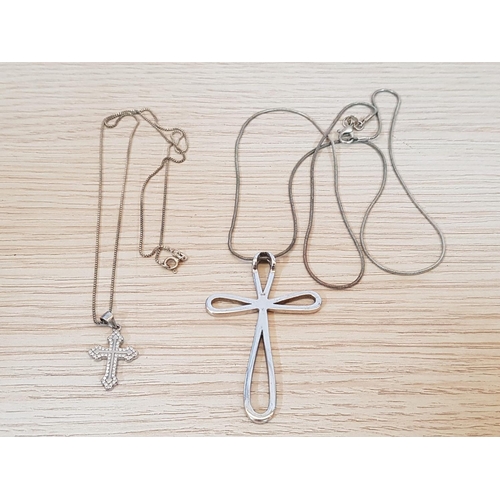 53 - .925 Silver Collection; 11 x Cross Pendants Together with 2 x Chains, Total Weight 41gr