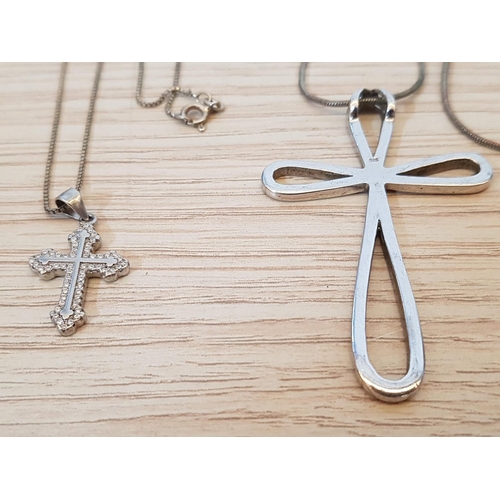 53 - .925 Silver Collection; 11 x Cross Pendants Together with 2 x Chains, Total Weight 41gr