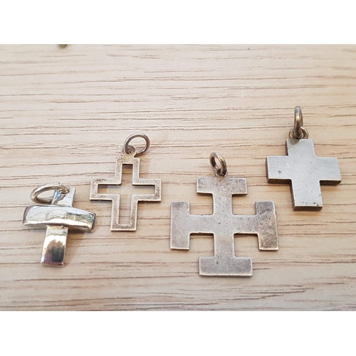 53 - .925 Silver Collection; 11 x Cross Pendants Together with 2 x Chains, Total Weight 41gr