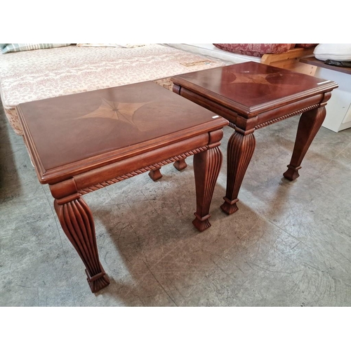 779 - Pair of Classical Style American Side Tables with Decorative Inlaid Top and Carved Surround & Legs, ... 