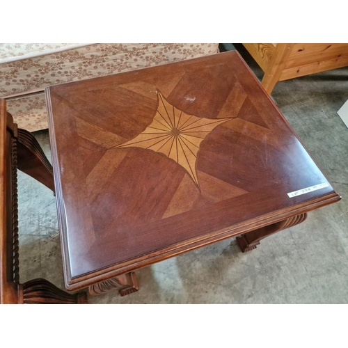 779 - Pair of Classical Style American Side Tables with Decorative Inlaid Top and Carved Surround & Legs, ... 