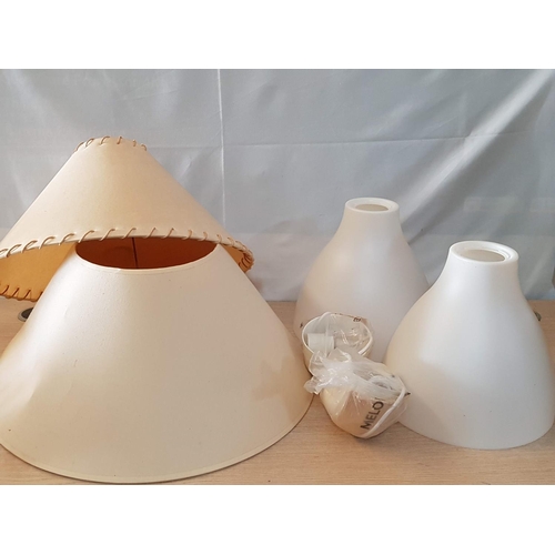 788 - Lighting Collection; 2 x Jumbo Size Beige Lamp Shades and 2 x Un-Used Ikea Plastic Hanging Lights