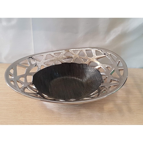 789 - Modern Large Decorative Bowl - Lusterware Black Center and Silver Mirror Effect Large Collar (Approx... 