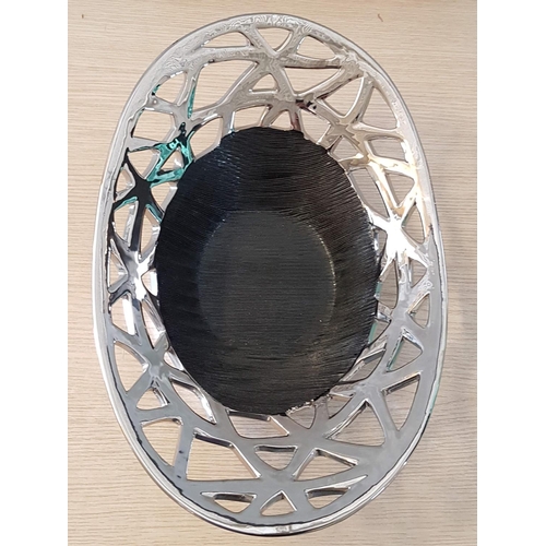 789 - Modern Large Decorative Bowl - Lusterware Black Center and Silver Mirror Effect Large Collar (Approx... 