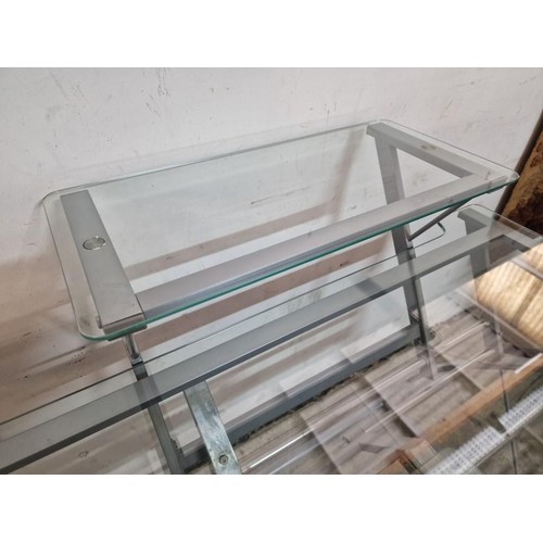 791 - Modern Glass Office Desk with Keyboard Tray and Upper Shelf on Rail, (Approx. 130 x 59 x 75cm)