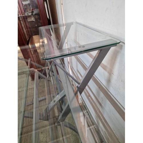 791 - Modern Glass Office Desk with Keyboard Tray and Upper Shelf on Rail, (Approx. 130 x 59 x 75cm)