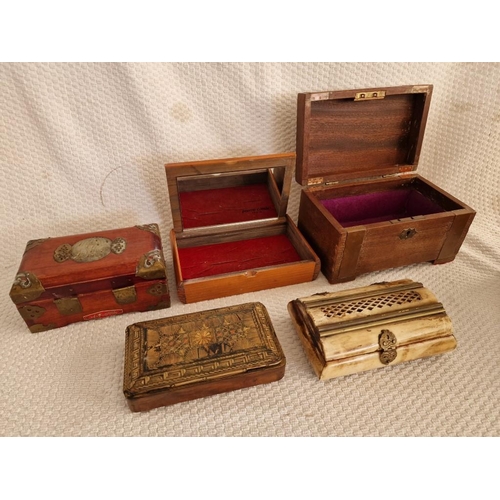 780 - Collection of Assorted Boxes; Jewellery Caskets, Cigar Boxes and Other, (5)