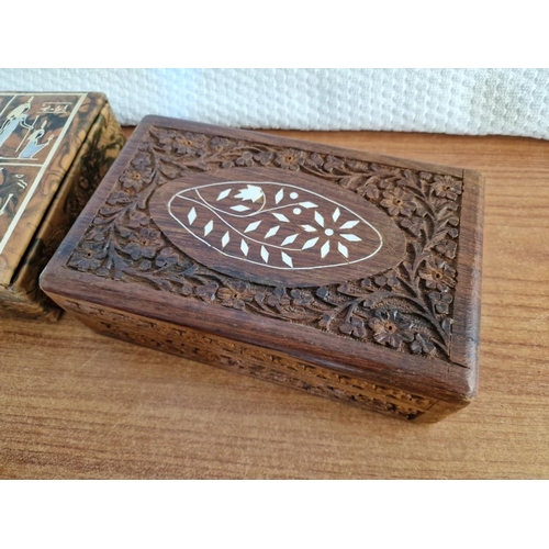 783 - Collection of 6 x Vintage Jewellery Boxes, Mostly Carved Wood with Fabric Lining, (see multiple cata... 