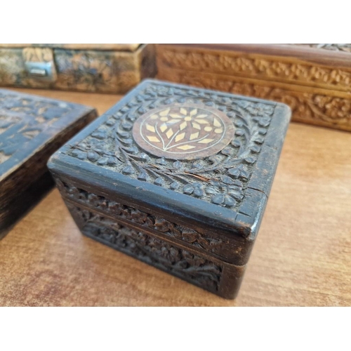 783 - Collection of 6 x Vintage Jewellery Boxes, Mostly Carved Wood with Fabric Lining, (see multiple cata... 