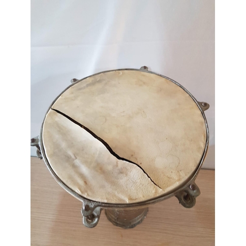 789 - Middle Eastern White Metal Doumbek Percussion Drum (Leather Drum Membrane Damage - Cut), (H:33.5 x Ø... 