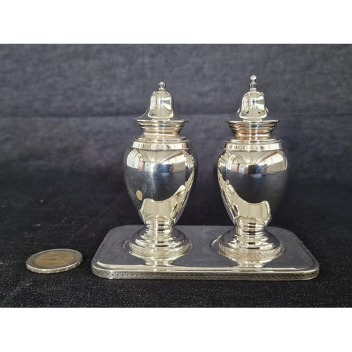 793 - High Quality Silver Plated Salt & Pepper Shakers, on Fitted Stand with Decorative Rim to Bases, * Lo... 