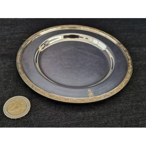 796 - Sterling Silver (925) Round Plate / Dish with Gold Tone Patterned Border and National Emblem of Oman... 