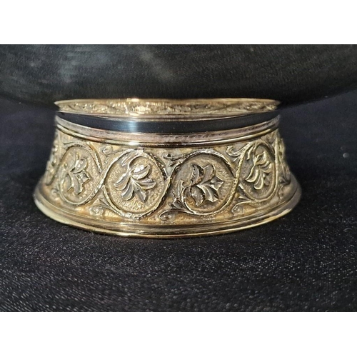 798 - High Quality Silver Plated Round Lidded Pedestal Dish with Acorn Handle, Decorative Gold Tone Band a... 