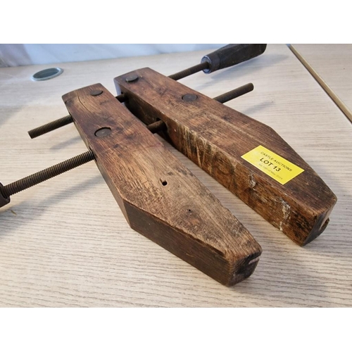 13 - Antique Wood and Steel Carpenters Vice, (Approx. 55 x 30cm Overall)