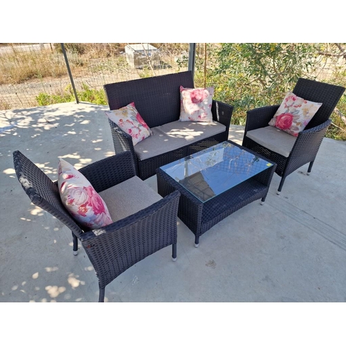 134 - 'Brava' Ratan Garden / Patio Sofa Set; 2-Seater Sofa and 2 x Armchairs with Cushions, Together with ... 