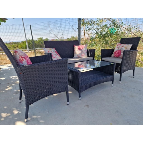 134 - 'Brava' Ratan Garden / Patio Sofa Set; 2-Seater Sofa and 2 x Armchairs with Cushions, Together with ... 