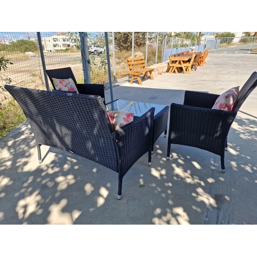 134 - 'Brava' Ratan Garden / Patio Sofa Set; 2-Seater Sofa and 2 x Armchairs with Cushions, Together with ... 