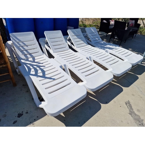 135 - Set of 4 x White Plastic Sun Beds with Adjustable Back Rest (Stacking), (a/f), (4)