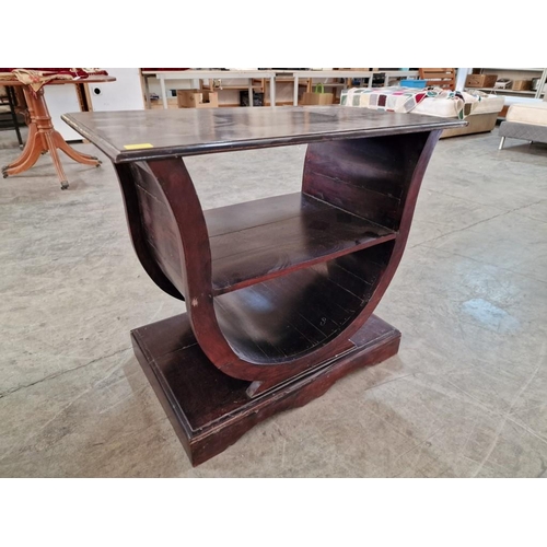 137 - Dark Wood Art-Deco Style Console / Side Table with Curved 'Harp Shaped' Legs and Lower Shelf, (Appro... 