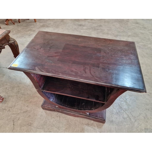 137 - Dark Wood Art-Deco Style Console / Side Table with Curved 'Harp Shaped' Legs and Lower Shelf, (Appro... 