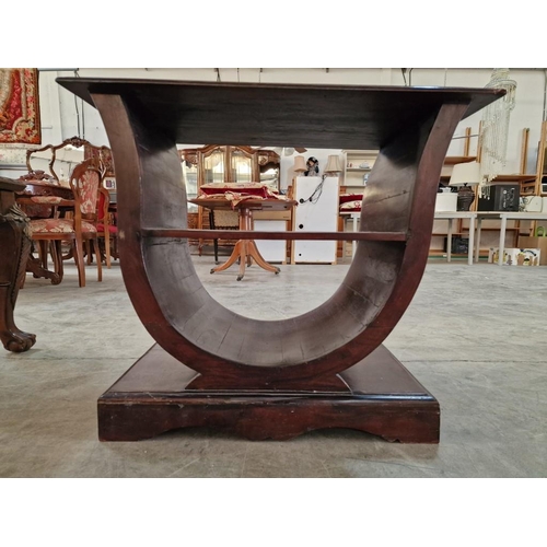 137 - Dark Wood Art-Deco Style Console / Side Table with Curved 'Harp Shaped' Legs and Lower Shelf, (Appro... 