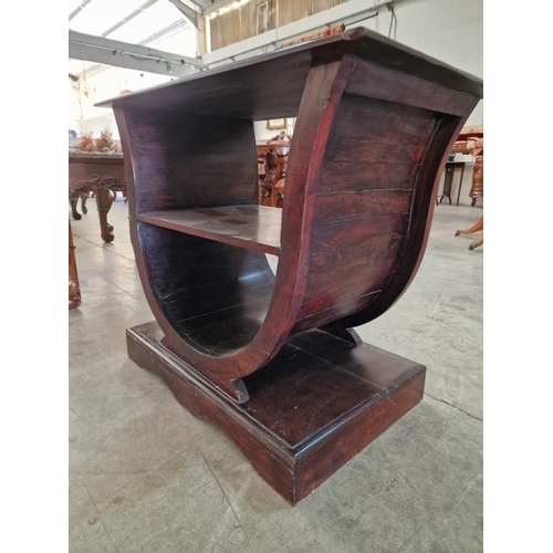 137 - Dark Wood Art-Deco Style Console / Side Table with Curved 'Harp Shaped' Legs and Lower Shelf, (Appro... 