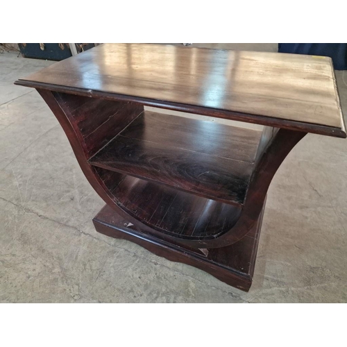 137 - Dark Wood Art-Deco Style Console / Side Table with Curved 'Harp Shaped' Legs and Lower Shelf, (Appro... 