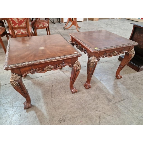 138 - Pair of Square Classical Style Side Tables with Carved Surround, Cabriole Legs with Claw Feet, (Appr... 