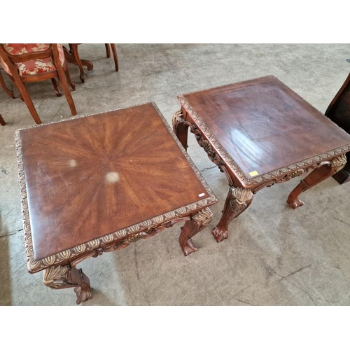 138 - Pair of Square Classical Style Side Tables with Carved Surround, Cabriole Legs with Claw Feet, (Appr... 