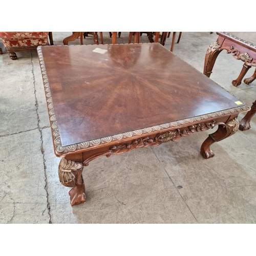 139 - Large Square Classical Style Coffee Table with Carved Surround, Cabriole Legs with Claw Feet, (Appro... 