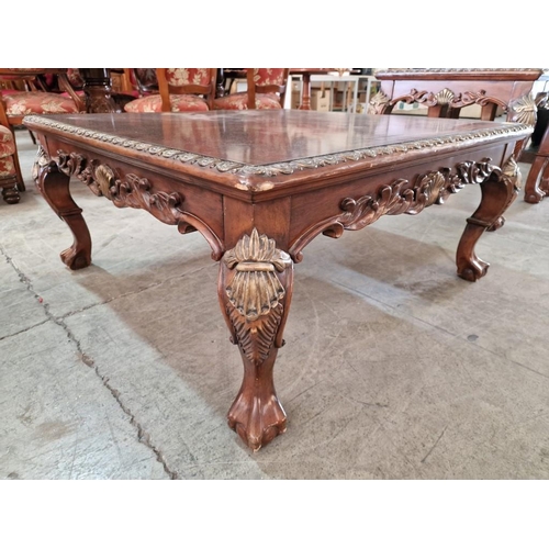 139 - Large Square Classical Style Coffee Table with Carved Surround, Cabriole Legs with Claw Feet, (Appro... 