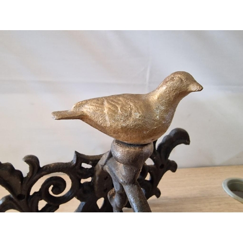 15 - Cast Iron Candle Holding Wall Sconce with Bird, (Approx. 11.5 x 28 x 20cm Overall)