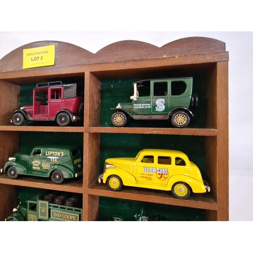 2 - Lledo Wall Hanging Wooden Display Case Complete with 15 x Die Cast Lledo Models of Commercial Vehicl... 