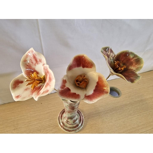 26 - Vintage Set of Studio Pottery by Penny Simpson; 3 x Porcelain Flowers in Matching Vase, (Approx. H: ... 