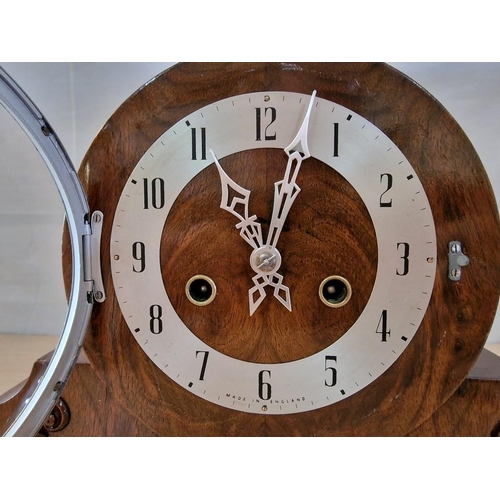 4 - Vintage Enfield Oak Cased Mantle Clock, Made in England, Circa 1930's, Key Wound Chiming Movement, R... 