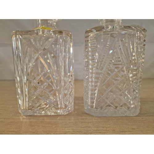 46 - 2 x Heavy Cut Glass Decanters with Original Stoppers, (Approx. 10cm Square and H: 25cm Incl. Stopper... 