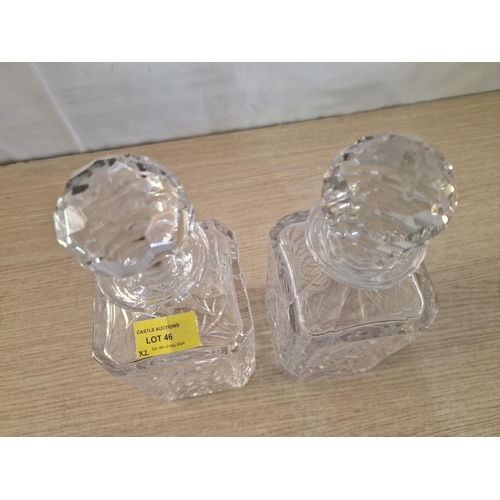 46 - 2 x Heavy Cut Glass Decanters with Original Stoppers, (Approx. 10cm Square and H: 25cm Incl. Stopper... 