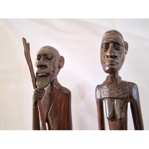 57 - Vintage Kenyan Hard Wood Carved Male & Female Figures, (Approx. H: 37cm)