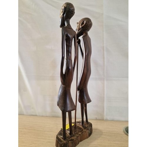 57 - Vintage Kenyan Hard Wood Carved Male & Female Figures, (Approx. H: 37cm)