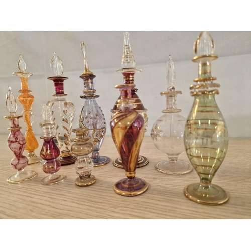 60 - 8 x Delicate Glass Perfume Bottles with Stoppers (Average H: 13cm), Plus 2 x Others without Stoppers