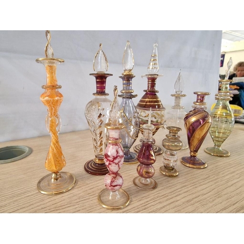 60 - 8 x Delicate Glass Perfume Bottles with Stoppers (Average H: 13cm), Plus 2 x Others without Stoppers