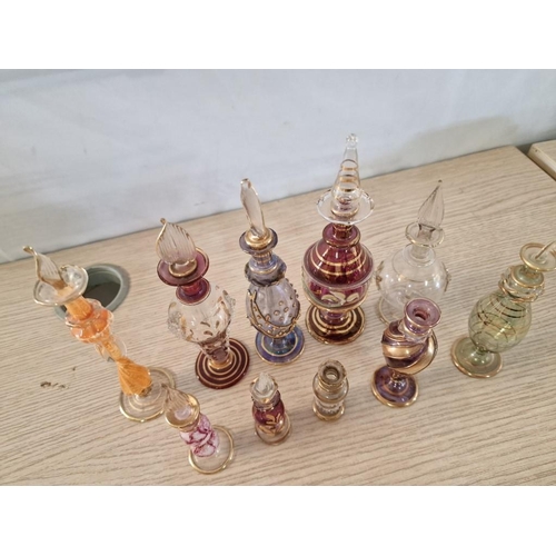 60 - 8 x Delicate Glass Perfume Bottles with Stoppers (Average H: 13cm), Plus 2 x Others without Stoppers