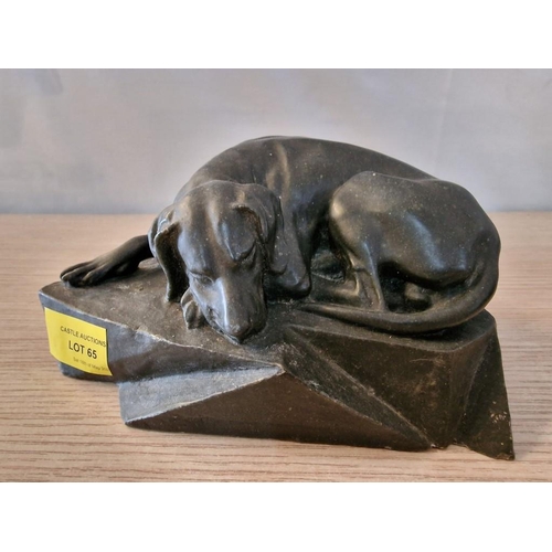 65 - Signed 'Zen Stone' Sculpture of Sleeping Dog, from Devon, England, (Approx. 19 x 9 x 12cm Overall)