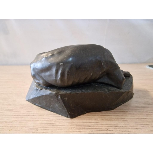 65 - Signed 'Zen Stone' Sculpture of Sleeping Dog, from Devon, England, (Approx. 19 x 9 x 12cm Overall)