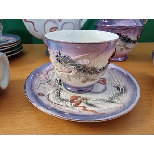 67 - Vintage Dragon Ware Geisha Girl Lithophane Tea Set, (15 Pieces)