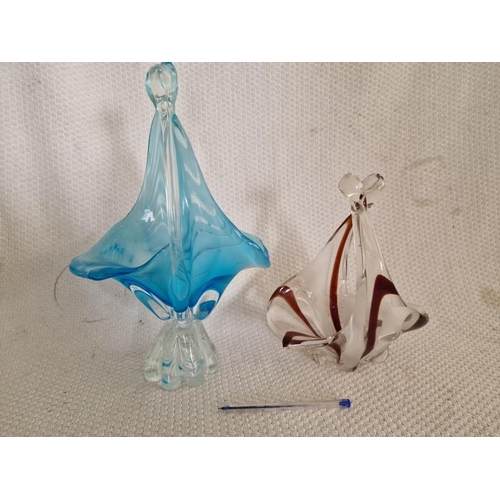 612 - 2 x Asfour Crystal Art Glass Abstract Baskets in Blue, Brown and White Tones, (Approx. H: 36cm), (2)